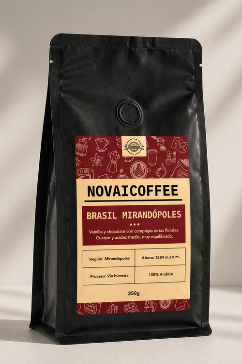 Bolsa de café Brasil Mirandopoles Novaicoffee 250 g, tueste medio