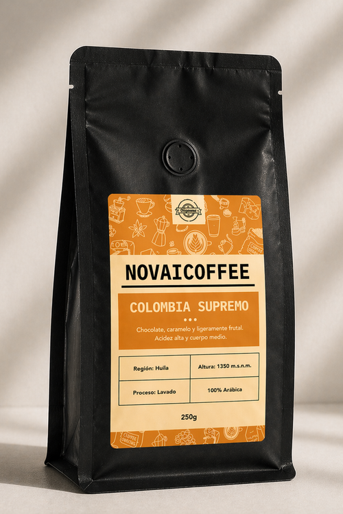Bolsa de café Colombia Supremo Novaicoffee 250 g, tueste medio
