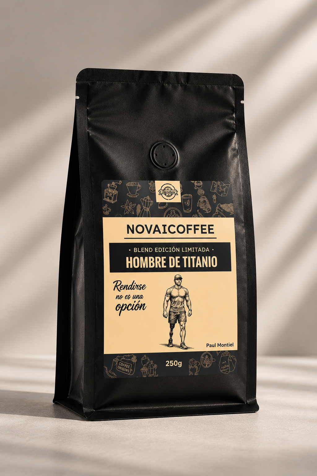Bolsa de café Hombre de Titanio Novaicoffee 250 g, blend de Brasil y México
